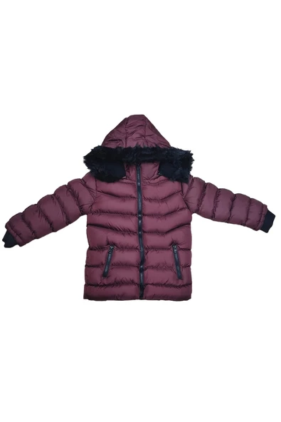 Life For Moda Erkek Çocuk Şerit Detaylı Fermuar Cepli Tüylü Kapüşonlu Şişme Mont Kaban 4001 - 9