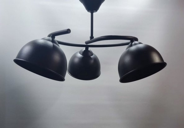 MYLİGHTS  RETRO  ÜÇLÜ MAT SİYAH RUSTİK AVİZE  VİNTAGE AVİZE - Resim 2