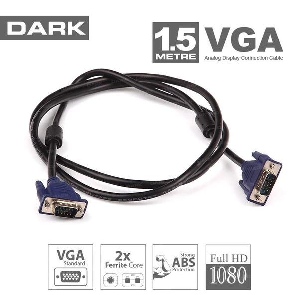 DARK 1.5m Ferrit Core EMI/RFI Filtreli VGA Kablo DK-CB-VGA150