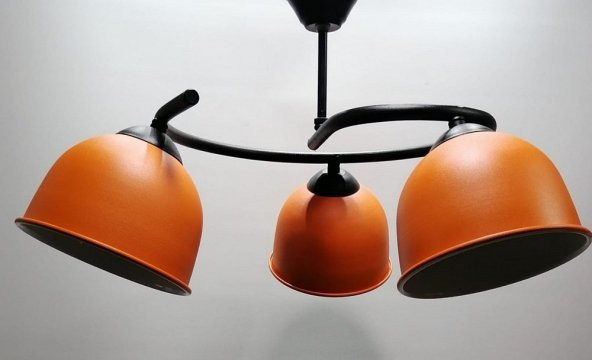 MYLİGHTS  TURUNCU  ÜÇLÜ  METAL SARKIT AVİZE - 2