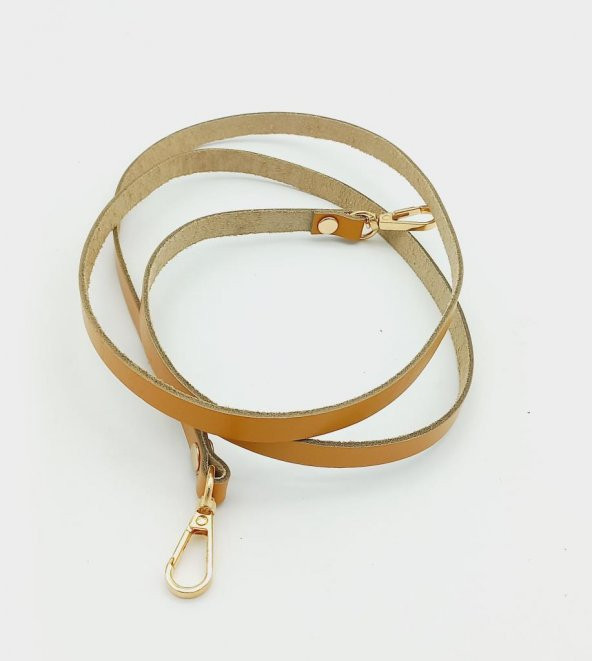 Angel Çanta Aksesuar Gerçek Deri Spagetti Model Hardal Light Gold Metal Çanta Sapı - Resim 1