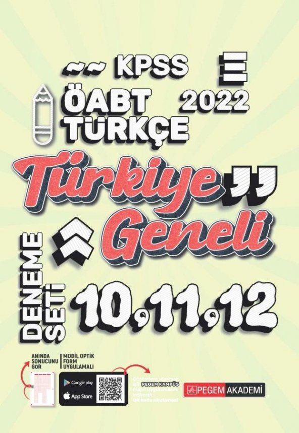 Pegem Akademi Yayıncılık 2022 KPSS ÖABT Türkçe 10-11-12 Türkiye Geneli (3lü Deneme)
