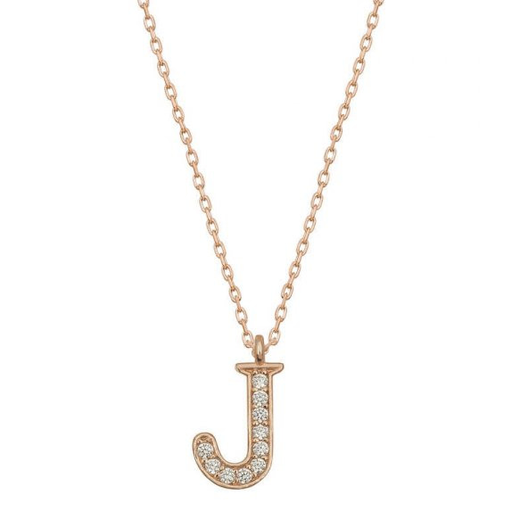 925 Ayar Gümüş Rose J Harfi Kadın Gümüş Kolye ürün görseli