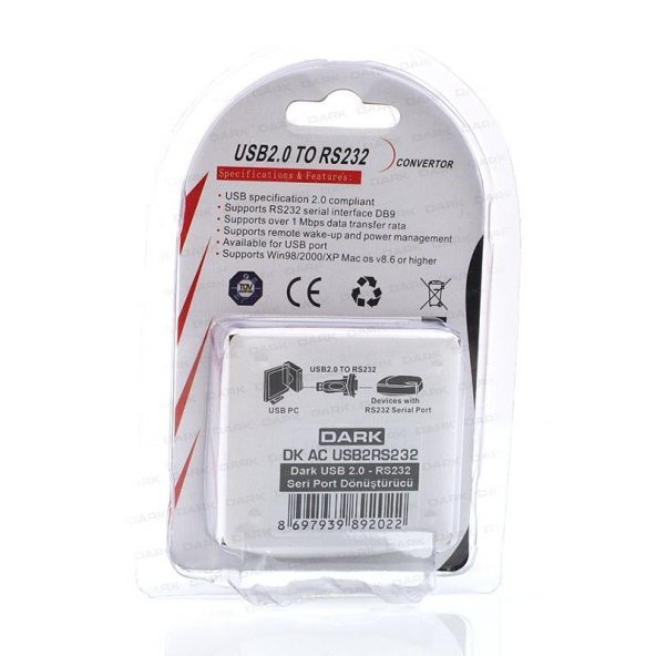 DARK USB 2.0 Uyumlu RS232 Seri Port Dönüştürücü Soket DK-AC-USB2RS232 - 4