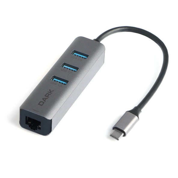 DARK USB3.1 Type C 3x USB3.0 Hub 1x Gigabit Ethernet Çoklayıcı DK-AC-U31X3GL