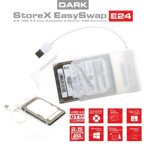 DARK Storex E24 2.5 USB 3.0 Çıkarılabilir Başlıklı Şeffaf SATA Disk Kutusu DK-AC-DSE24U3