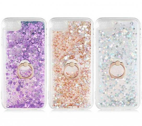 Apple iPhone 7 Kılıf Milce Simli Sıvılı Yüzüklü Kapak