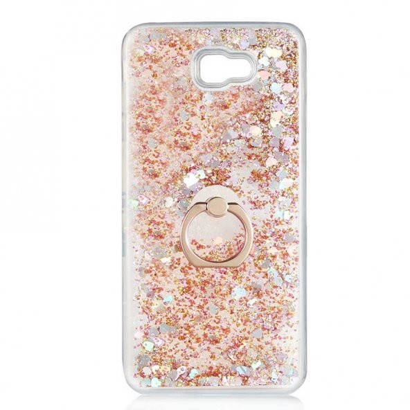 Samsung Galaxy J7 Prime Kılıf Milce Simli Sıvılı Yüzüklü Kapak - 2