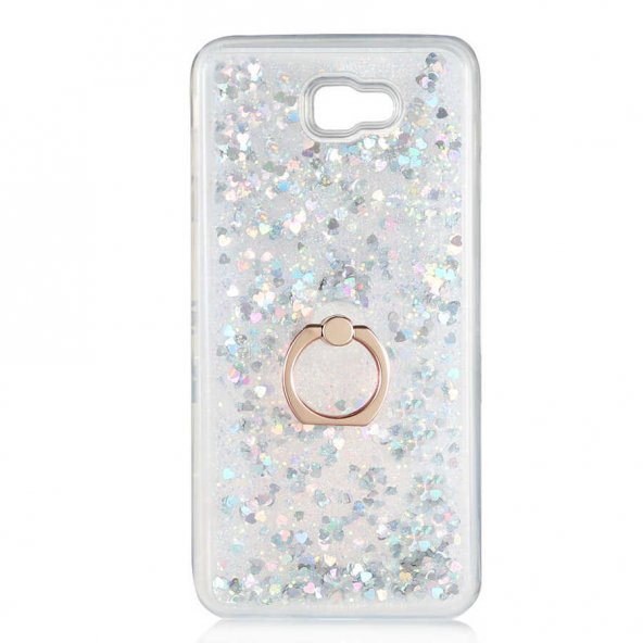 Samsung Galaxy J7 Prime Kılıf Milce Simli Sıvılı Yüzüklü Kapak - 5