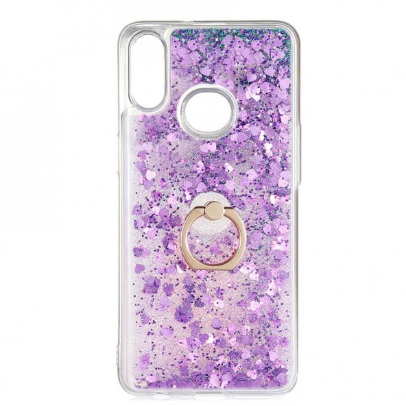 Samsung Galaxy A10S Kılıf Milce Simli Sıvılı Yüzüklü Kapak - 4