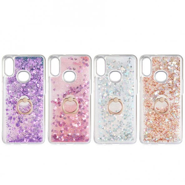 Samsung Galaxy A10S Kılıf Milce Simli Sıvılı Yüzüklü Kapak - 6