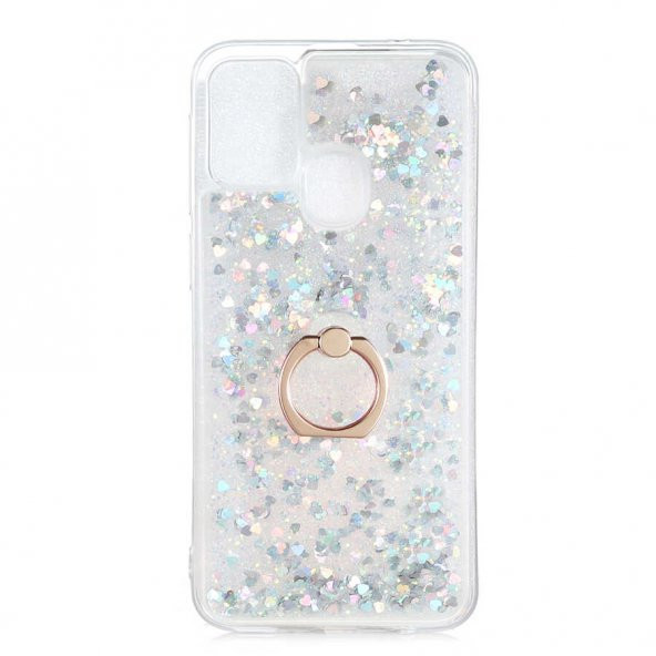 Samsung Galaxy M31 Kılıf Milce Simli Sıvılı Yüzüklü Kapak - 5