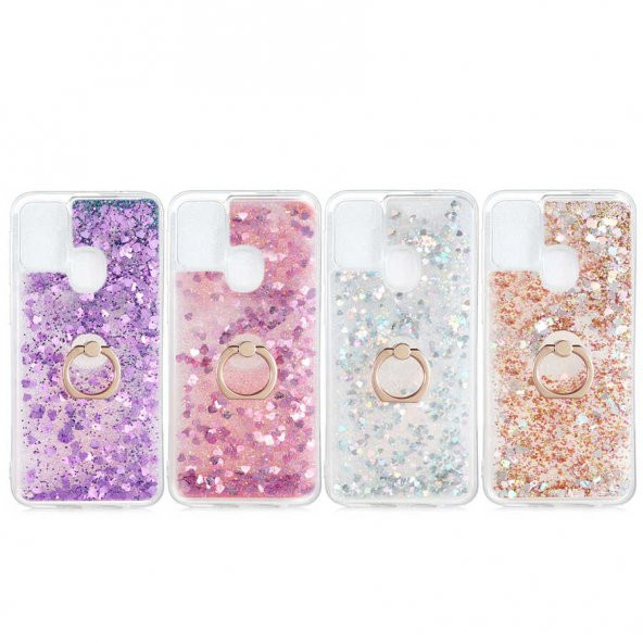 Samsung Galaxy M31 Kılıf Milce Simli Sıvılı Yüzüklü Kapak - 6