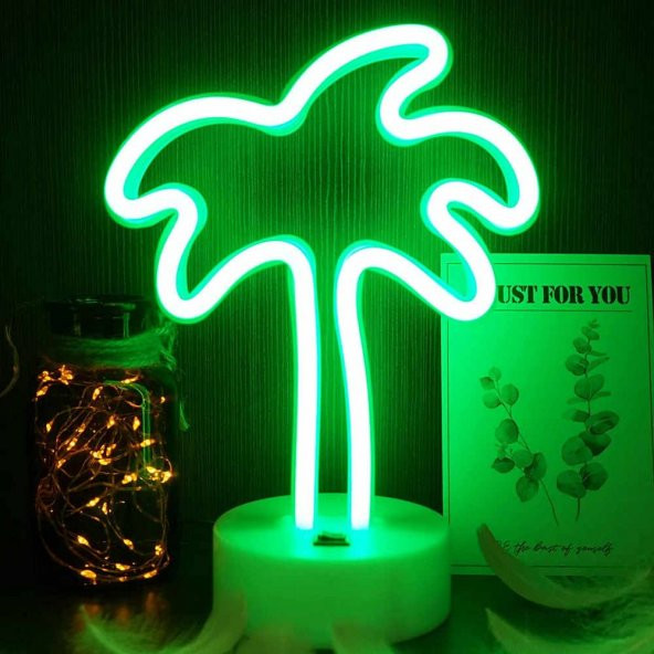 Neon Palmiye Masa Gece Lambası Usb+Pil