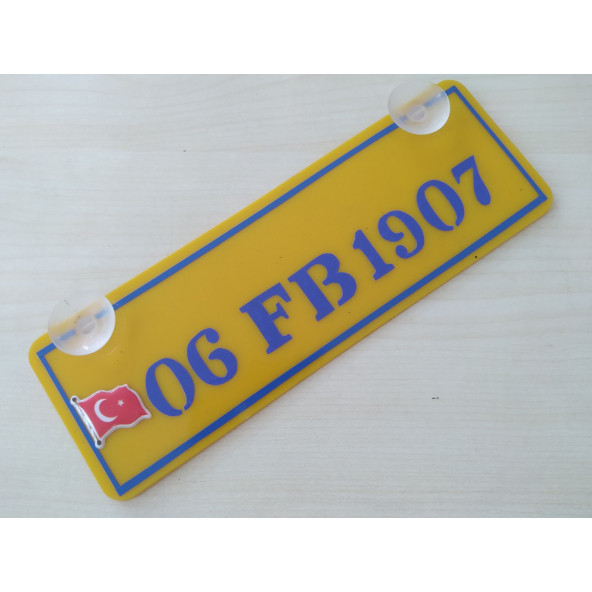 SARI DEKOR PLAKA - 34 FB 1907 kişiye özel (22x7,5cm) SARI LACİVERT PLAKA vantuzlu Pleksi Dekor Levha - 3