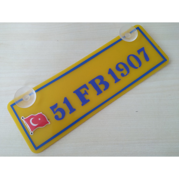 SARI DEKOR PLAKA - 34 FB 1907 kişiye özel (22x7,5cm) SARI LACİVERT PLAKA vantuzlu Pleksi Dekor Levha - 4