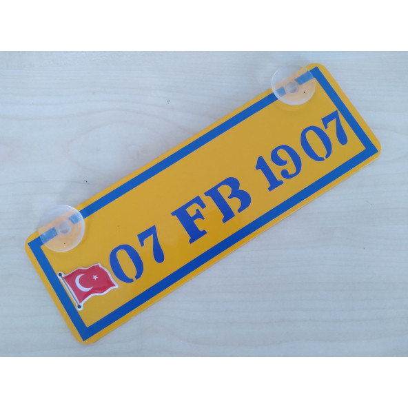 SARI DEKOR PLAKA - 34 FB 1907 kişiye özel (22x7,5cm) SARI LACİVERT PLAKA vantuzlu Pleksi Dekor Levha - 6