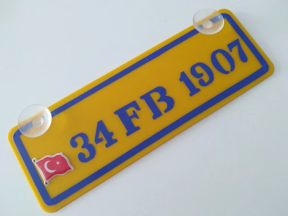 SARI DEKOR PLAKA - 34 FB 1907 kişiye özel (22x7,5cm) SARI LACİVERT PLAKA vantuzlu Pleksi Dekor Levha