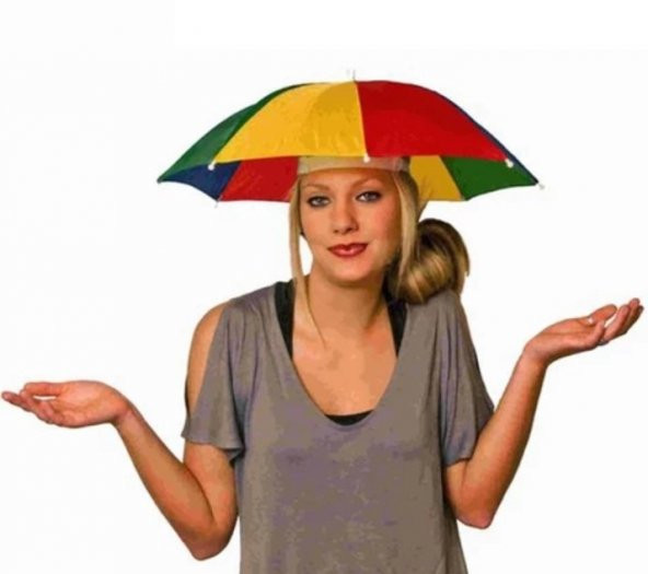 Dekoratif Şemsiye Şapka Şemsiye Lastikli Kafa Şemsiyesi  Yağmur Güneş Koruyucu Şemsiye - 6