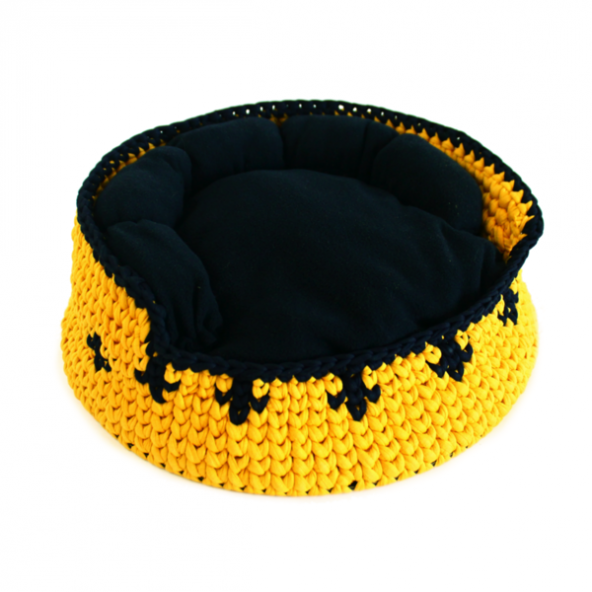 El Yapımı Kedi Köpek Yatağı Sarı Lacivert