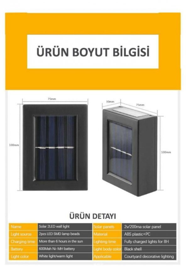 Solar Çift Taraflı Bahçe Duvar Lambası 2 Adet - 3