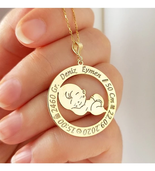 Vaoov 925 Ayar Gümüş Bebek Doğum Bilgisi Kolye - 3