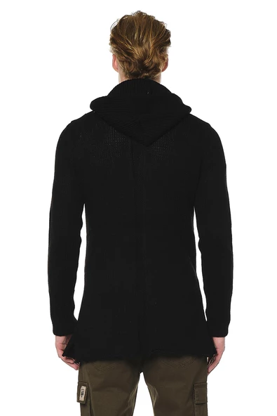 Erkek Fermuarlı Kapüşonlu Asimetrik Triko Uzun Salaş Spor Hırka - 7