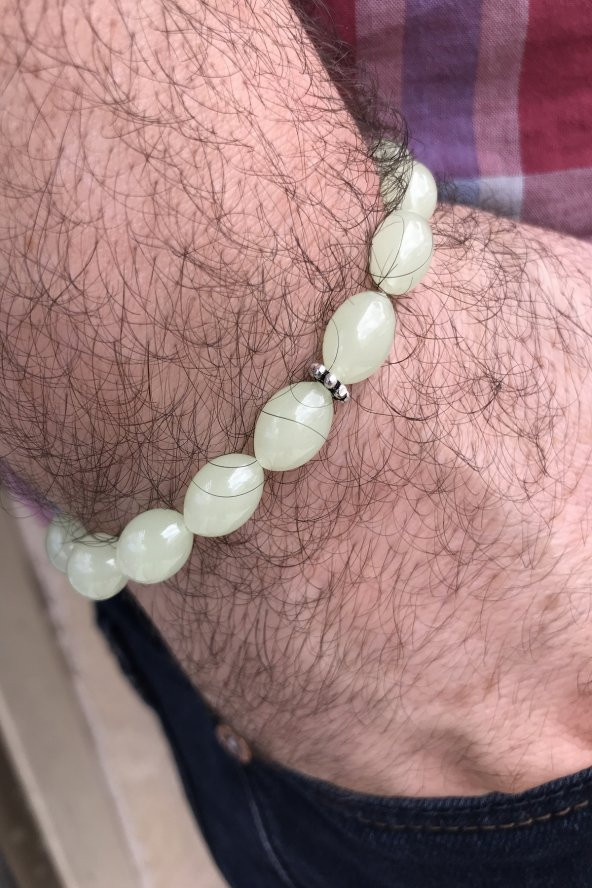 Gümüş Aparatlı Karanlıkta Parlayan Bay Bayan  Toz Kehribar Bileklik - 3