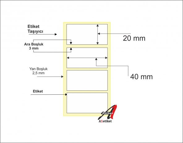 A1 Etiket 20 x 40 mm 1.000 Adet Lamine Barkod Etiketi 1 Rulo - 2