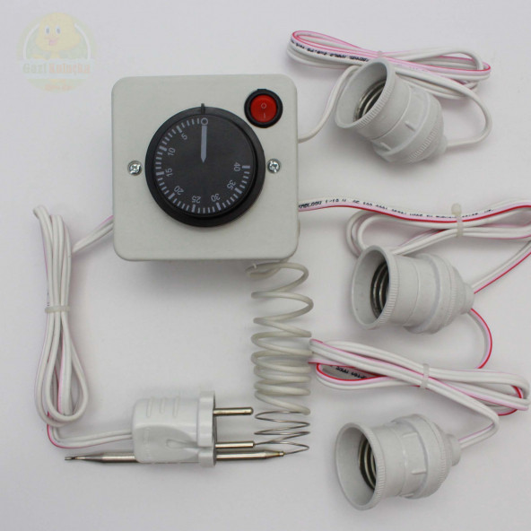 Termostat Kontrollü Düğmeli Yanan 1 Lamba 2 Sarkan Duyu Çıkışlı Seti Hayvan Bıldırcın Isıtma Sistemi