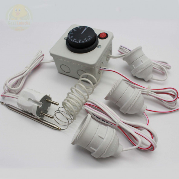 Termostat Kontrollü Düğmeli Yanan 1 Lamba 2 Sarkan Duyu Çıkışlı Seti Hayvan Bıldırcın Isıtma Sistemi - 2