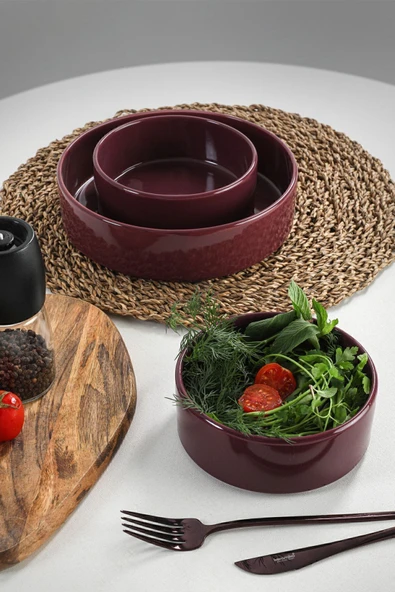 Keramika Mürdüm Stackable Salata/Çerez Seti 3 Parça