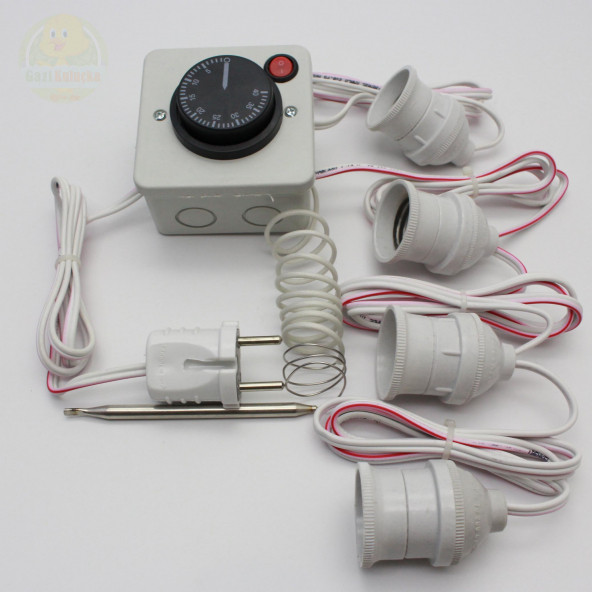 Termostat Kontrollü Düğmeli Yanan 1 Lamba 3 Sarkan Duyu Çıkışlı Seti Hayvan Köpek Isıtma Sistemi - 3