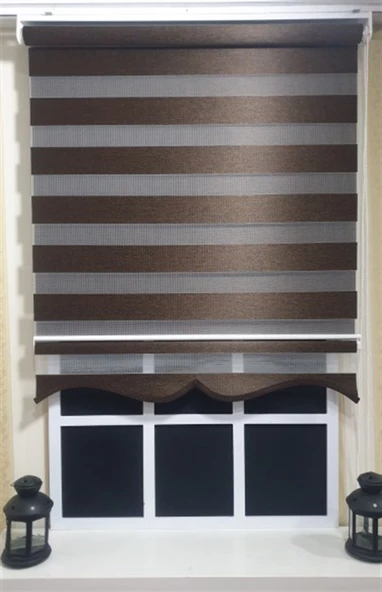 StorBurada Zebra Stor Perde Koyu Kahve Etek Dilimli ST 034  Kahverengi 190 x 200 - Resim 3