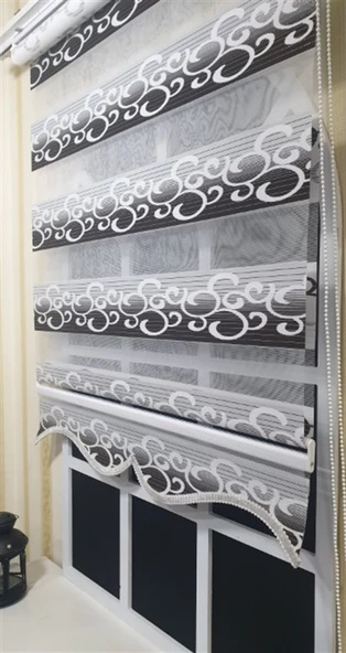 StorBurada Zebra Stor Perde Kahverengi Beyaz Gümüş Simli Renk Geçişli Etek Dilimli ST 039  Kahverengi 160 x 200 - Resim 2