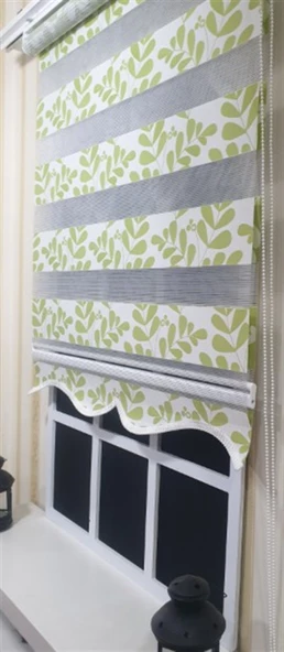 Zebra Stor Perde Yeşil Beyaz Etek Dilimli ST 032  Yeşil 60 x 200
