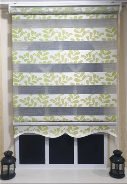 Zebra Stor Perde Yeşil Beyaz Etek Dilimli ST 032  Yeşil 30 x 200 - 2
