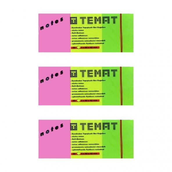 Temat 3x50x40 mm Not Kağıdı Karışık Renk 3LÜ