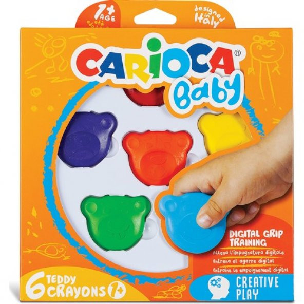 Carioca Teddy Şekilli Kirletmeyen Mum Boyalar 6lı