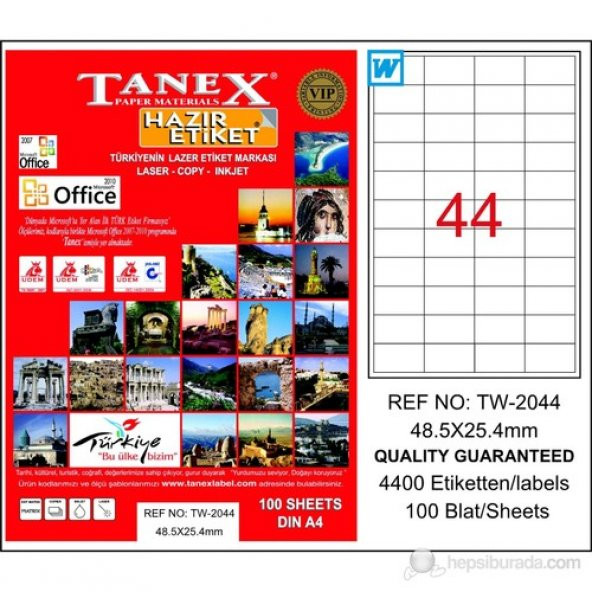 Tanex TW-2044 48,5x25,4 mm Laser Etiket 100 Ad.