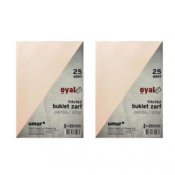 Oyal Buklet Zarf Pembe 80 Gr. Silikonlu 11.4 X 16.2 - 2Lİ