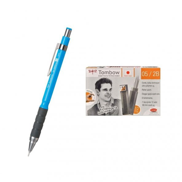 Tombow Uçlu Kalem Sh-300 Grip Açık Mavi 0.5 mm + 12 Tüp Tombow 0.5mm 2B Min ürün görseli