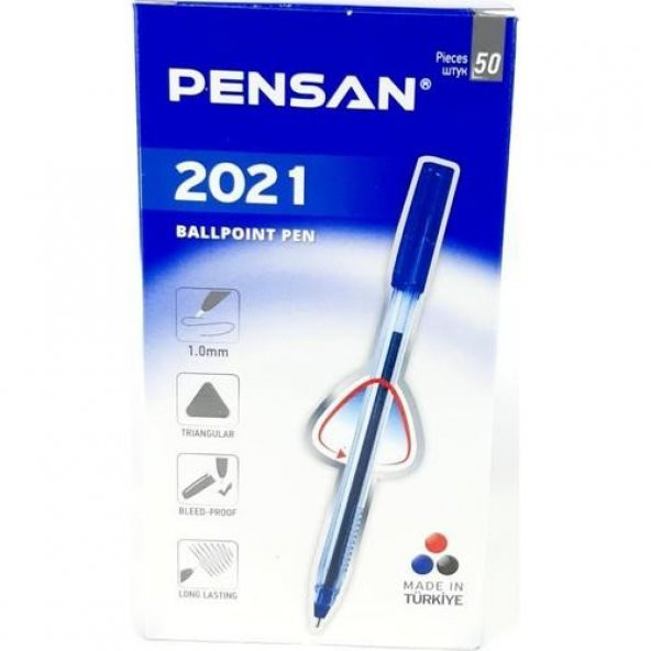 Pensan Tükenmez Kalem Üçgen 50 Li 1.0 mm Mavi