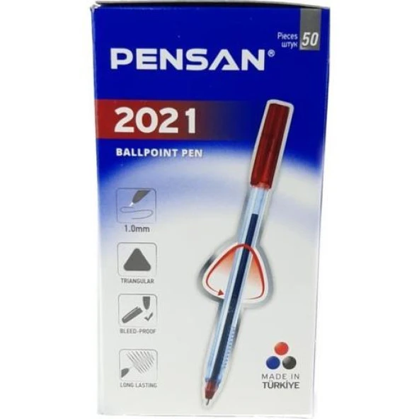 Pensan Tükenmez Kalem Üçgen 50 Li 1.0 mm Kırmızı