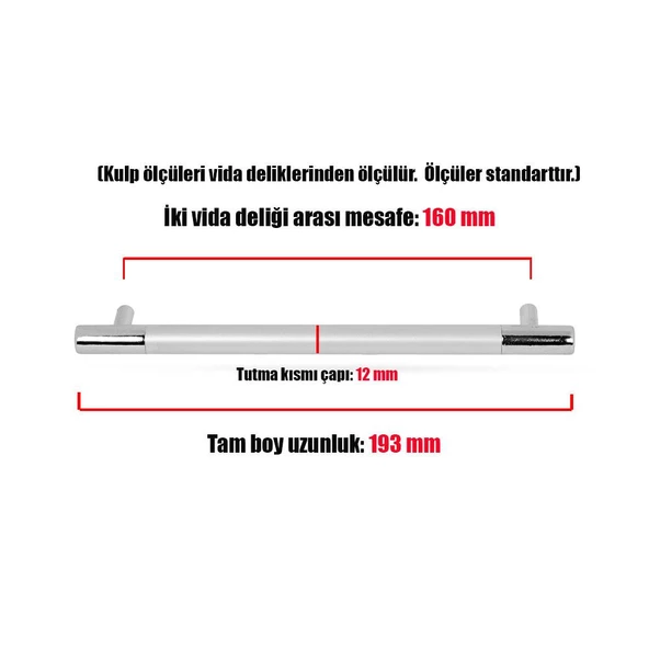 Hitit Çekmece Dolap Dolabı Kapak Kulpu Kulpları Kulbu (160 MM-16.0 CM) Mat Krom Kulp Mobilya Mutfak - 3