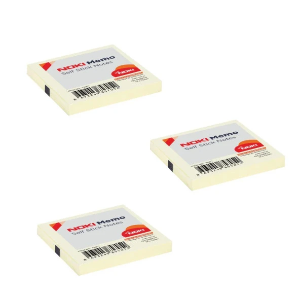 Noki Memo 75 x 75mm Yapışkanlı Not Kağıdı 100 Yaprak Sarı 3 Adet