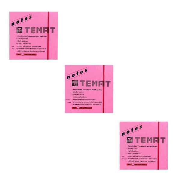 Temat 75 X 75 Mm Fosforlu Pembe Postit - Yapışkanlı Kağıt 3'LÜ ürün görseli 1