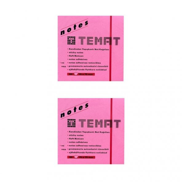 Temat 75 X 75 Mm Fosforlu Pembe Postit - Yapışkanlı Kağıt 2Lİ