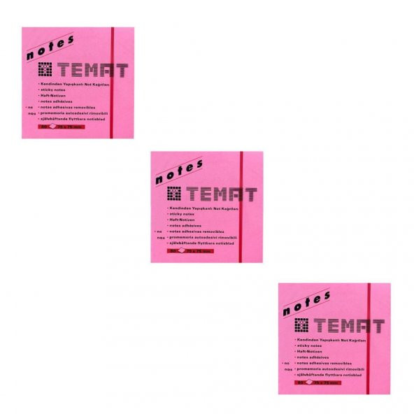 Temat 75 X 75 Mm Fosforlu Pembe Postit - Yapışkanlı Kağıt 3LÜ