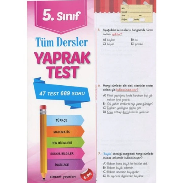 Element Yayınları 5. Sınıf Tüm Dersler Yaprak Test